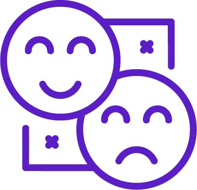 Icono de dos caras, para representar la vocalización de 8 emociones y 12 opuestos que se aprende en Morphy ingles.