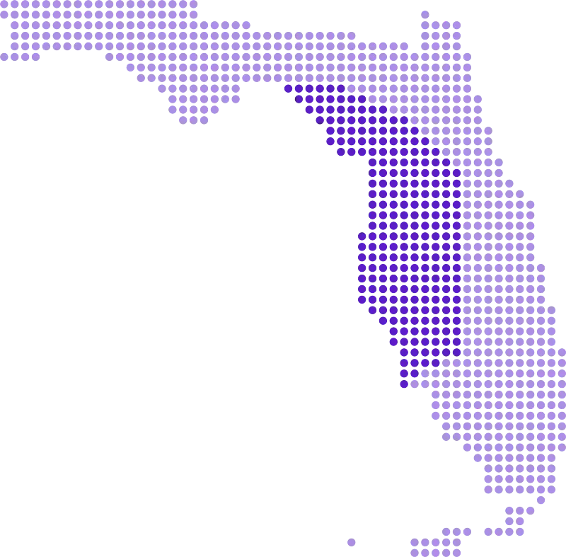 Mapa de la Florida en Estados Unidos, con marcas en donde ya se enseña ingles con Morphy.