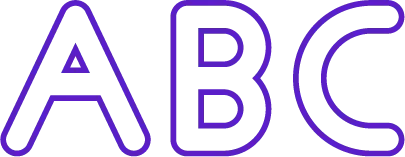 Icono de letras ABC, para representar los 12 fonemas que no existen en español que se aprende en Morphy ingles.