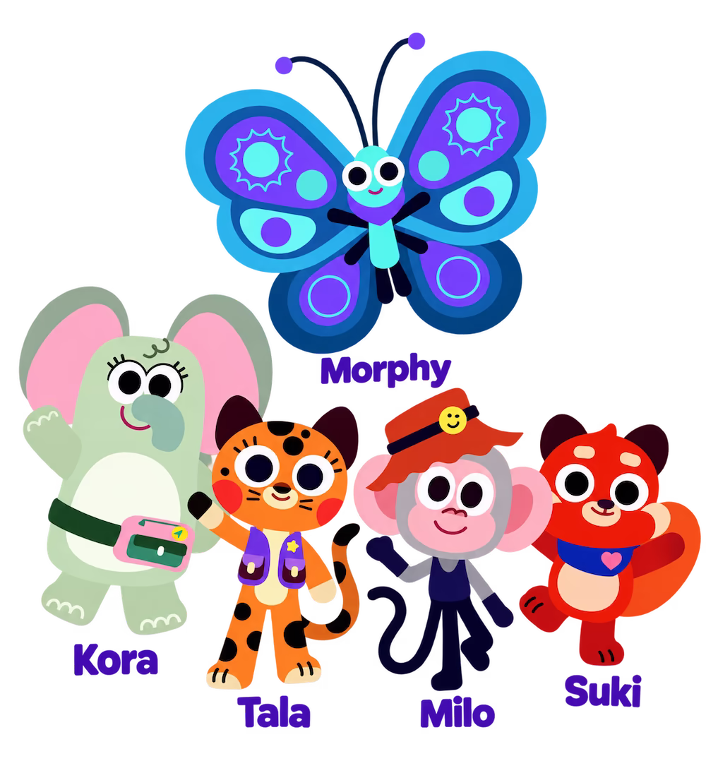 Morphy, Kora, Tala, Milo y Suki, los personajes de Morphy